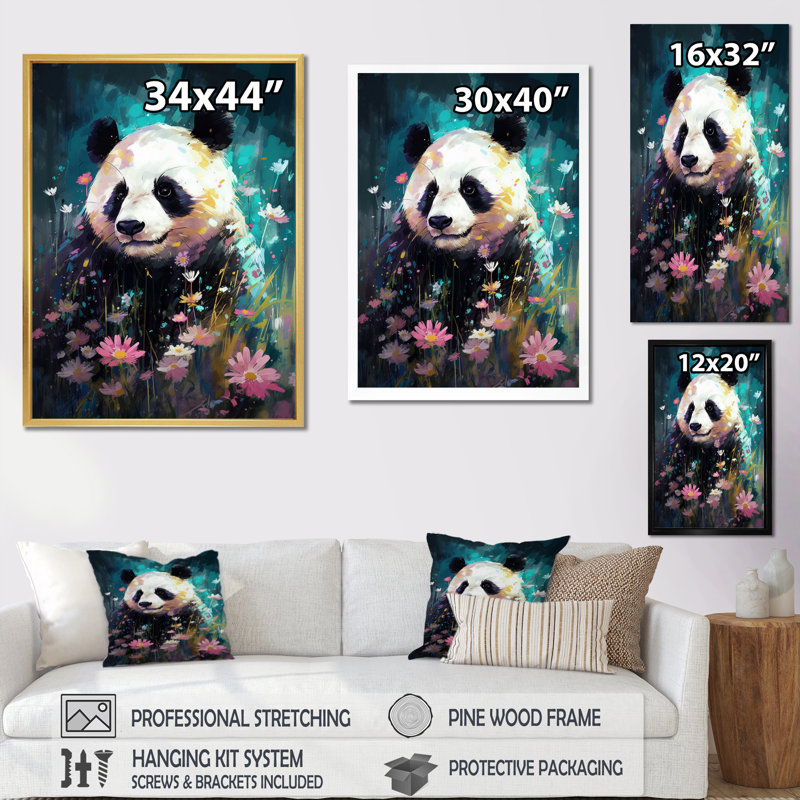 Panda gracieux - animaux, impressions sur toile, Toile tendue, H 20 po x l 12 po x P 1 po