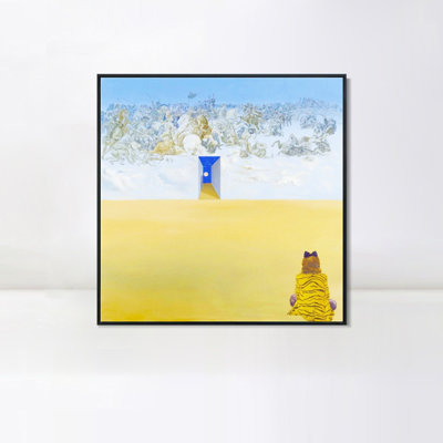 Impression sur toile encadrée, "Bataille dans les nuages" par Salvador Dali, art mural pour le salon, décorations de bureau à domicile (cadre de couleur bois mince, 24 po x 24 po)