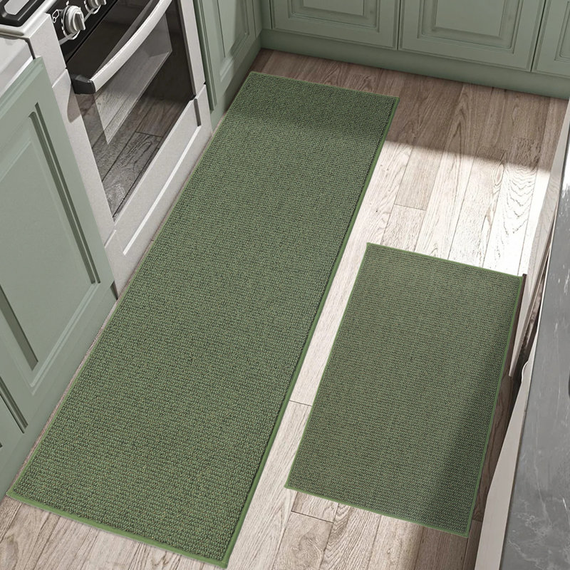 Solid Colour Non-Skid Kitchen Mat, Green, Runner 50.8cm x 121.9cm