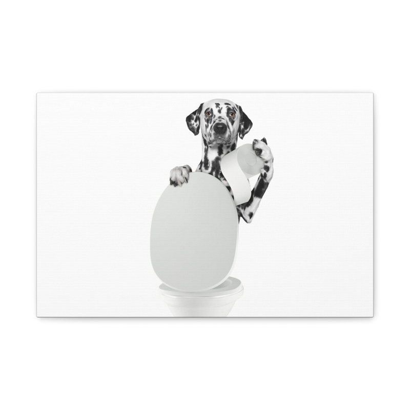 Dalmatien tenant un mouchoir assis sur une toilette, art mural sur toile, H 12 po x l 16 po