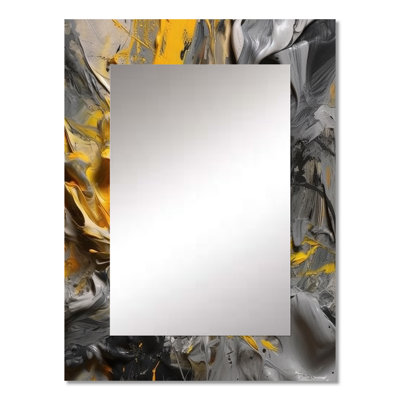 Bliss Of Happiness In Gray And Yellow - Abstract Collages Large Mirror, Modern Decorative Wall Mirror, Printed Metal Art