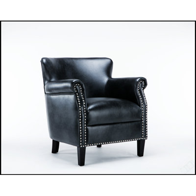 Fauteuil club bleu marine Holly avec tissu en similicuir doux et garniture cloutée classique pour plus de confort et de style