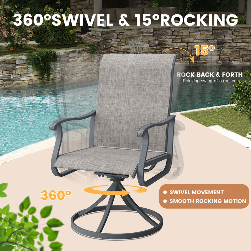 Bachus 8-Person Patio Dining Set with 60" Round Dining Table and 8 Swivel PVC-coated polyester Dining Chairs, Cream/Gray