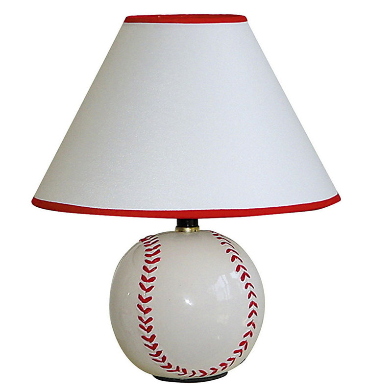 Lampe de table haute 12 po en céramique, forme baseball, abat-jour en lin
