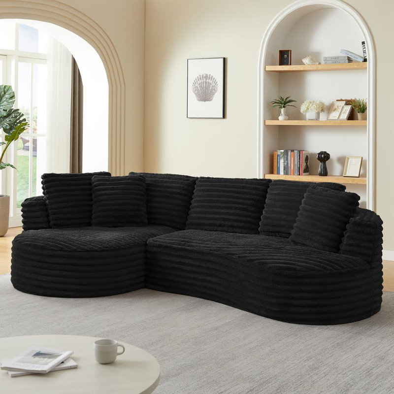 Sectional Oversized Sofa, Black Corduroy