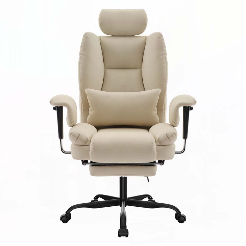 PU Leather Computer Chair with Lumbar Support and High Backrest, Beige