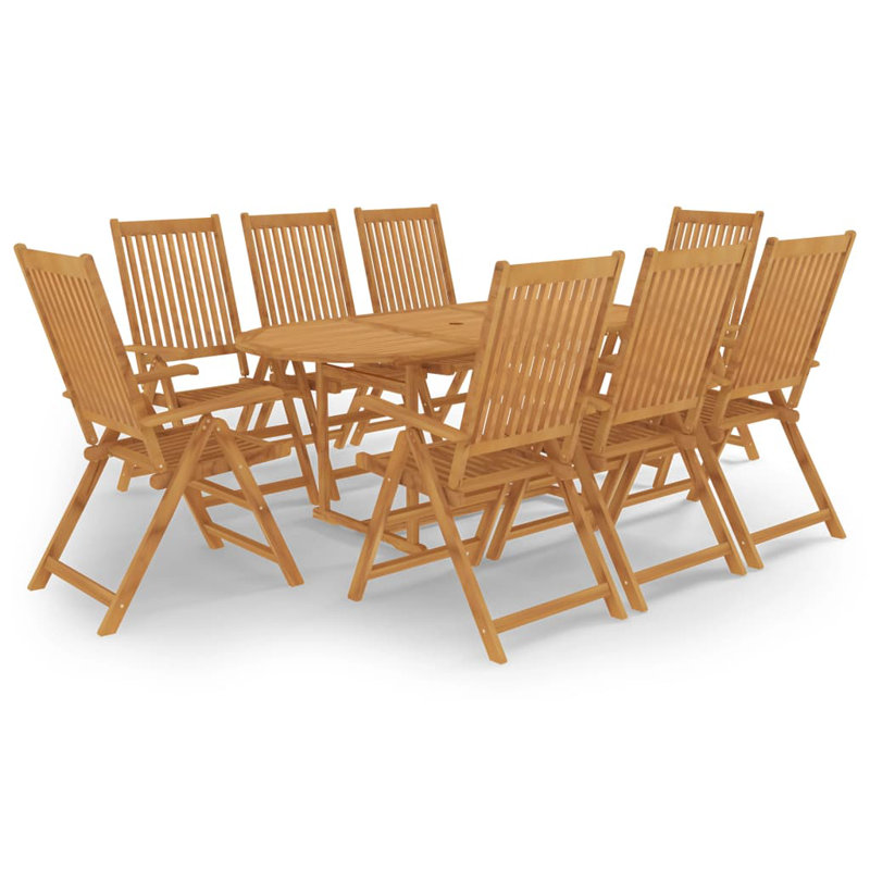 Breeyah 8 - Person Teak Patio Dining Set with Extendable Oval Table