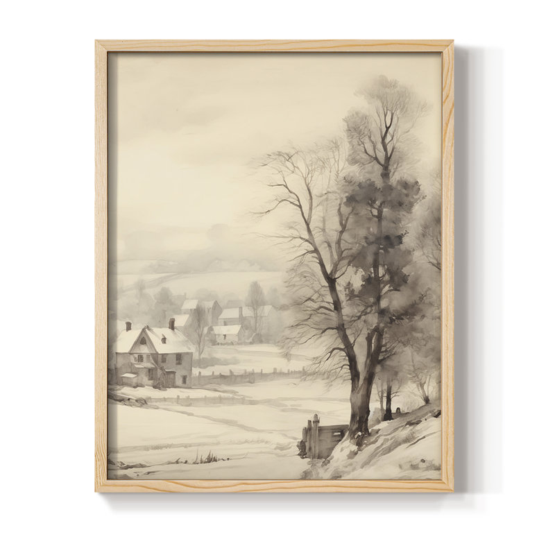Reproduction encadrée de paysage rétro Vintage - bois massif, Naturel, H 30 po x l 24 po
