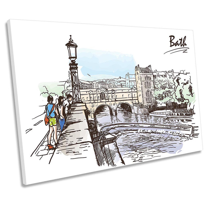 Z6107 Bath City River Sketch - Wrapped Canvas Print, 91.4cm H x 137.2cm W