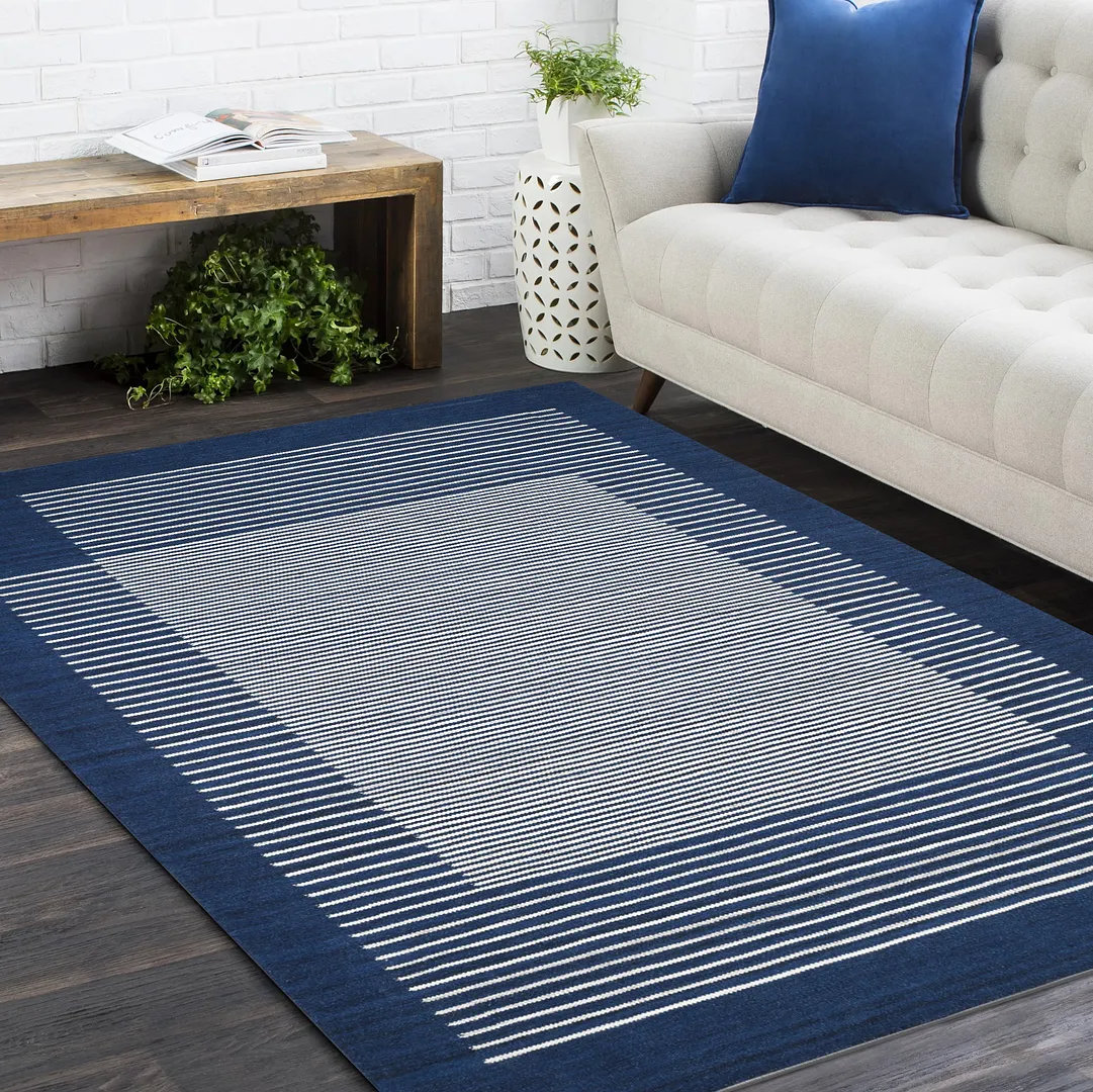 Nevins Handmade Navy/White Rug, Rectangle 8' x 10'