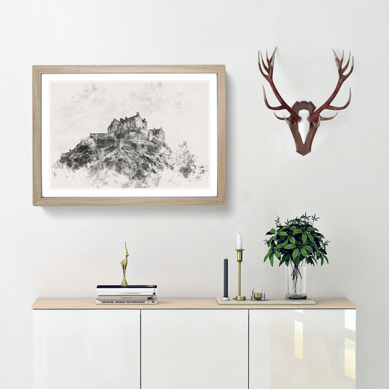Edinburgh Castle In Scotland - Framed Print, 36cm H x 48cm W x 2cm D, Oak Framed