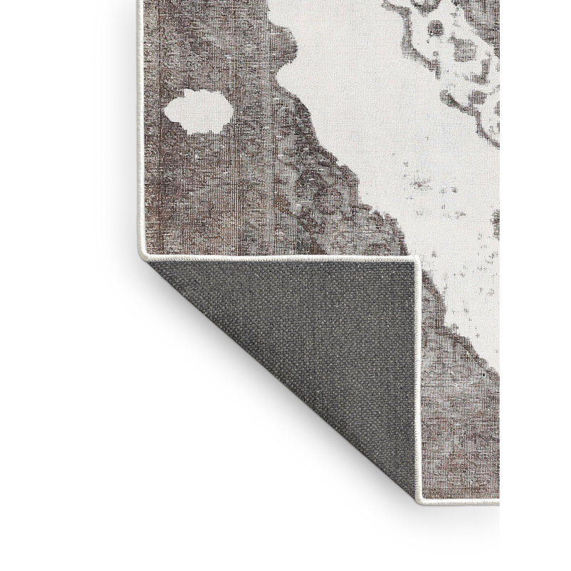 Tapis contemporain gris / blanc, Rectangle 3 pi x 5 pi