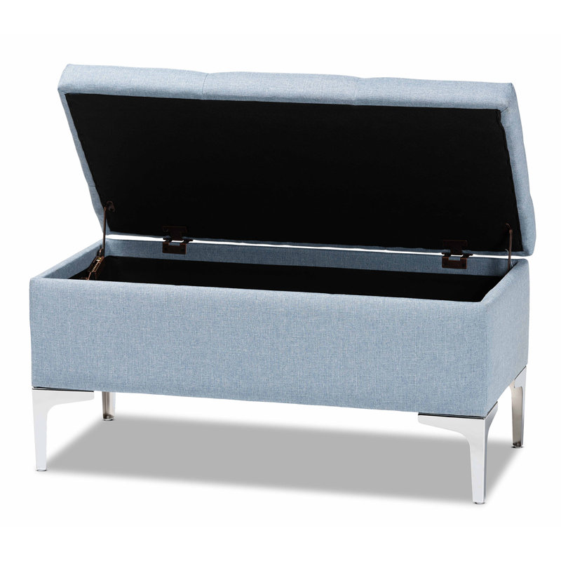Polyester Upholstered Storage Bench, Light Blue