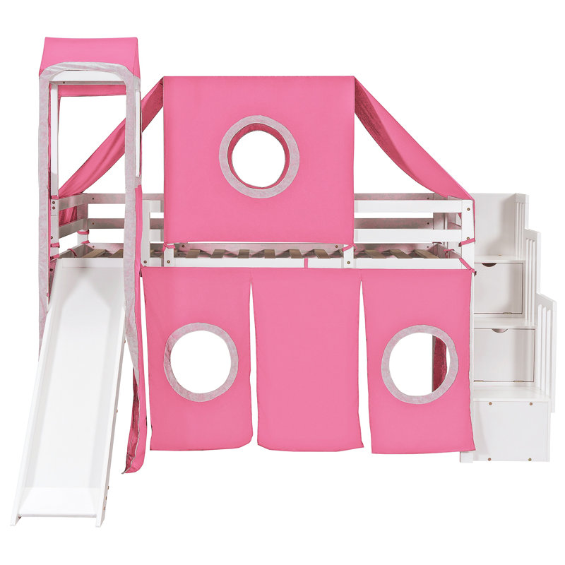 Lit mezzanine avec tente et tour, Lit simple, Rose