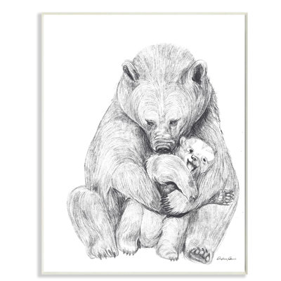 " Bear Family Animal Neutral Grey Drawing "