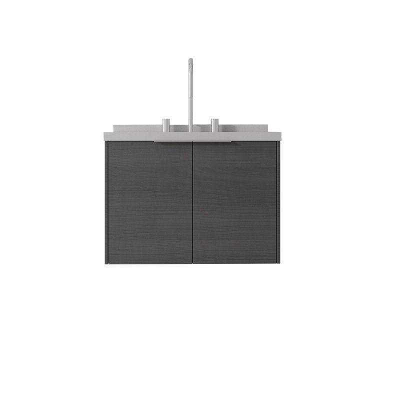 Meuble-lavabo flottant 24 po avec lavabo, porte à fermeture douce, comptoir et dosseret en granite blanc de 2 po