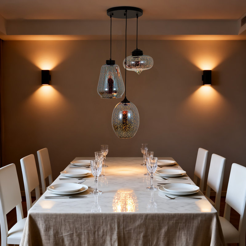 3 - Light Dimmable Glass Chandelier