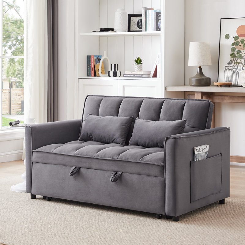 Mexborough Velvet Square Arms Sofa, Dark Gray, 30.8" H x 51.2" W x 33.5" D