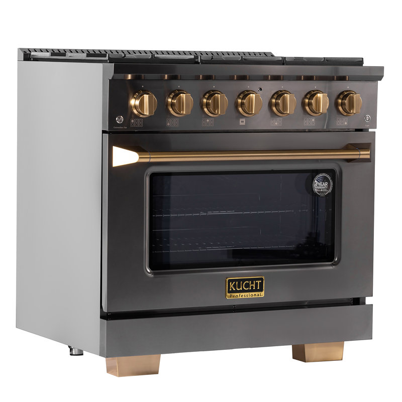 KUCHT 36 in. 5.2 cu. ft. 6-Burners Dual Fuel Range for Propane Gas in Gemstone + Wall Mount Range Hood
