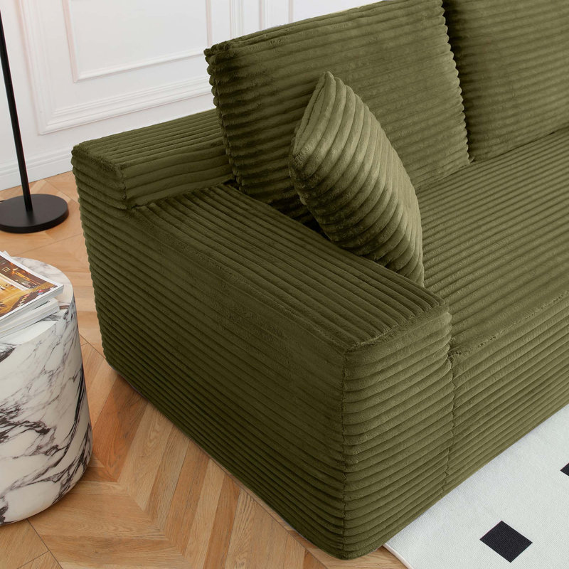 Canapé modulaire modulaire en velours côtelé avec rangement et charge USB, Corduroy - Green