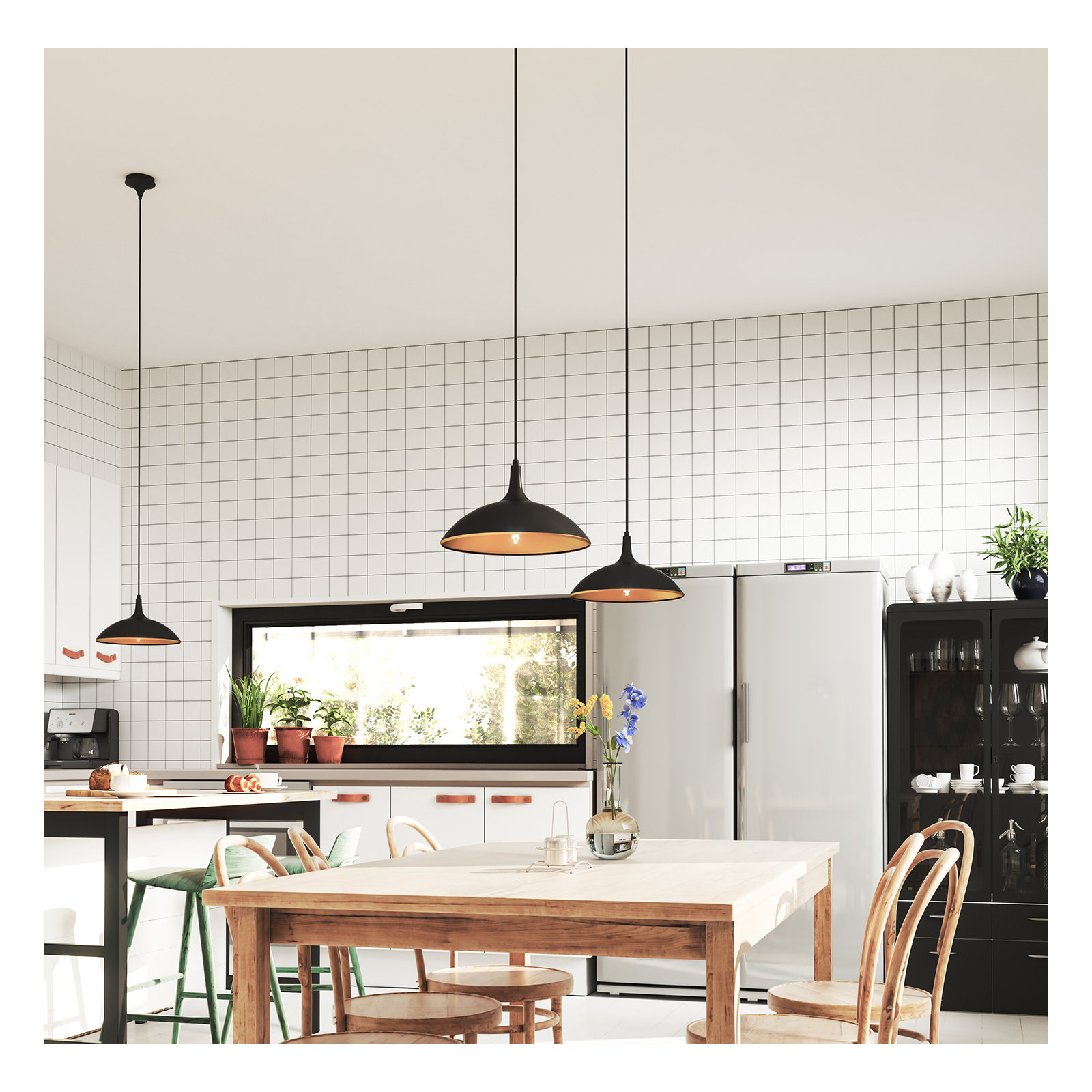 Tabitha Single Light Metal Dimmable Pendant, Matte Black