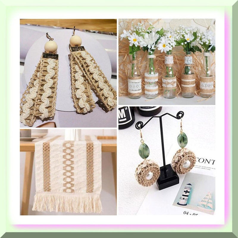 4 Rolls Natural Burlap Ribbons Lace Twine Set