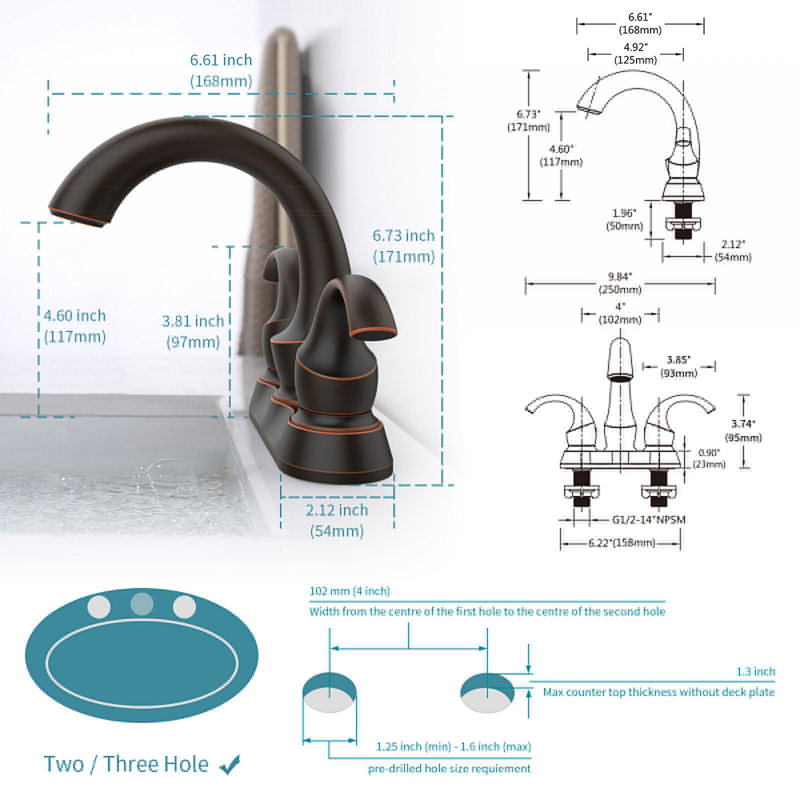 Bathroom Faucet 2-Handle Oil Rubbed Bronze With Aerator, Swan Style 4-Inch Centerset Vanity Sink With Pop-Up Drain And Supply Hoses