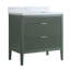 Meuble-lavabo de salle de bain autoportant vert 36 po entièrement assemblé avec structure en bois massif et plateau en marbre d'ingénierie
