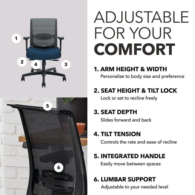 Convergence Mesh Ergonomic Task Chair, Navy, Fabric