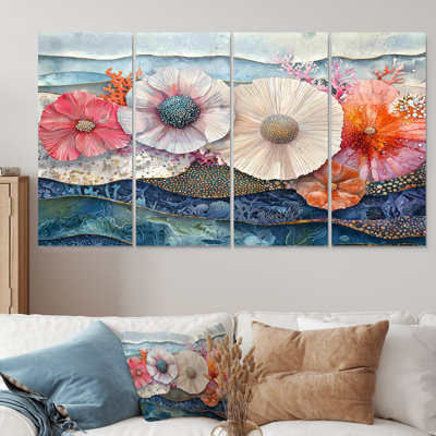 Oursin coloré et sérénade de fleurs - décoration murale oursin - art mural moderne Mod