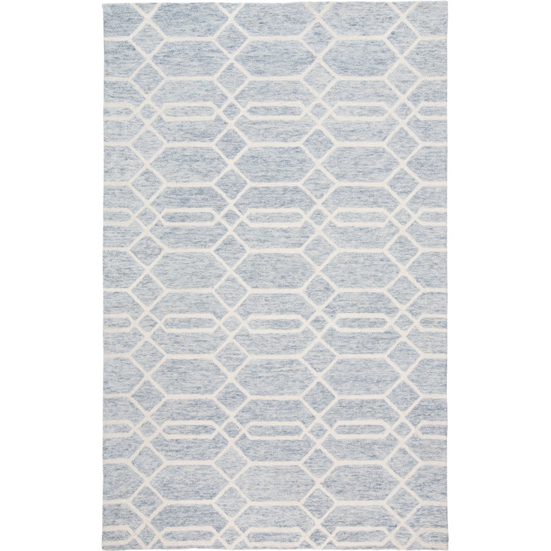 Tapis décoratif bleu/gris en laine Touffeté à la main binne, Rectangle 8 pi x 10 pi