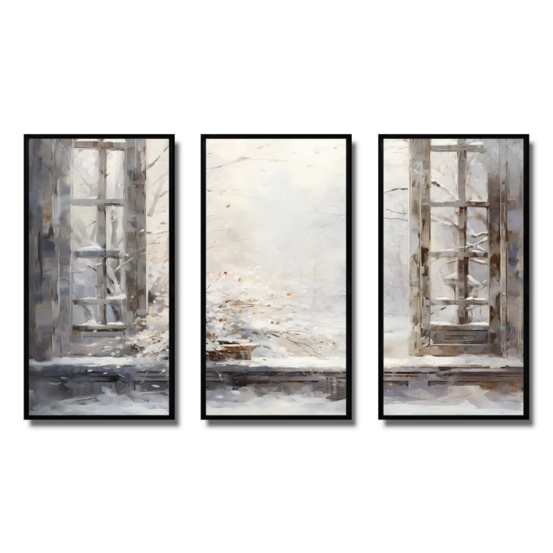 «Snow by the Winter Window View 2 - Japon», art mural, Cadre flottant noir, H 28 po x l 36 po x P 1 po