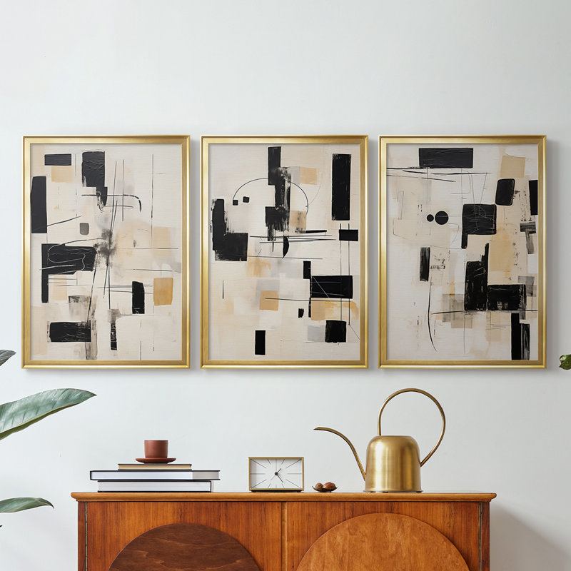 ABSTRACT Series CCCCLX III - Toile tendue avec châssis encadré - 3 pièces, H 21 po x l 30 po