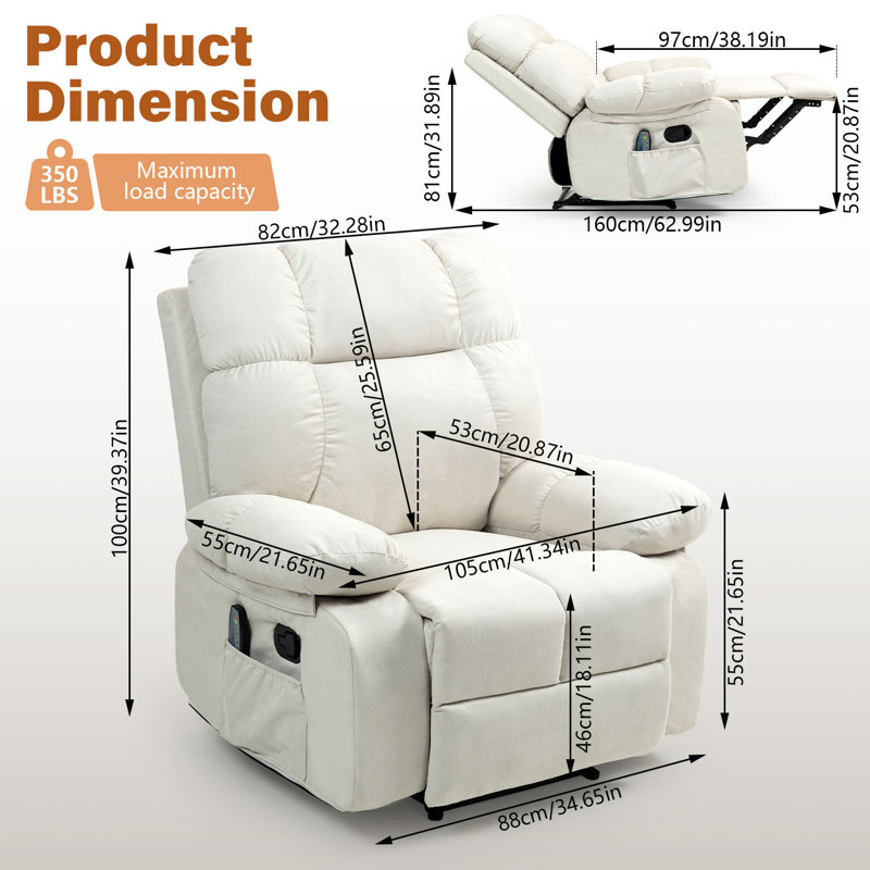 41.34"Plush Glider Recliner Chair with Smooth Rocking Motion - Overstuffed Upholstered Fabric Living Room Recliner with Side Pocket Comfortable & Stylish