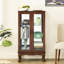 Vitrine en noyer avec dossier en miroir et tablette de rangement réglable-385267144-385267151