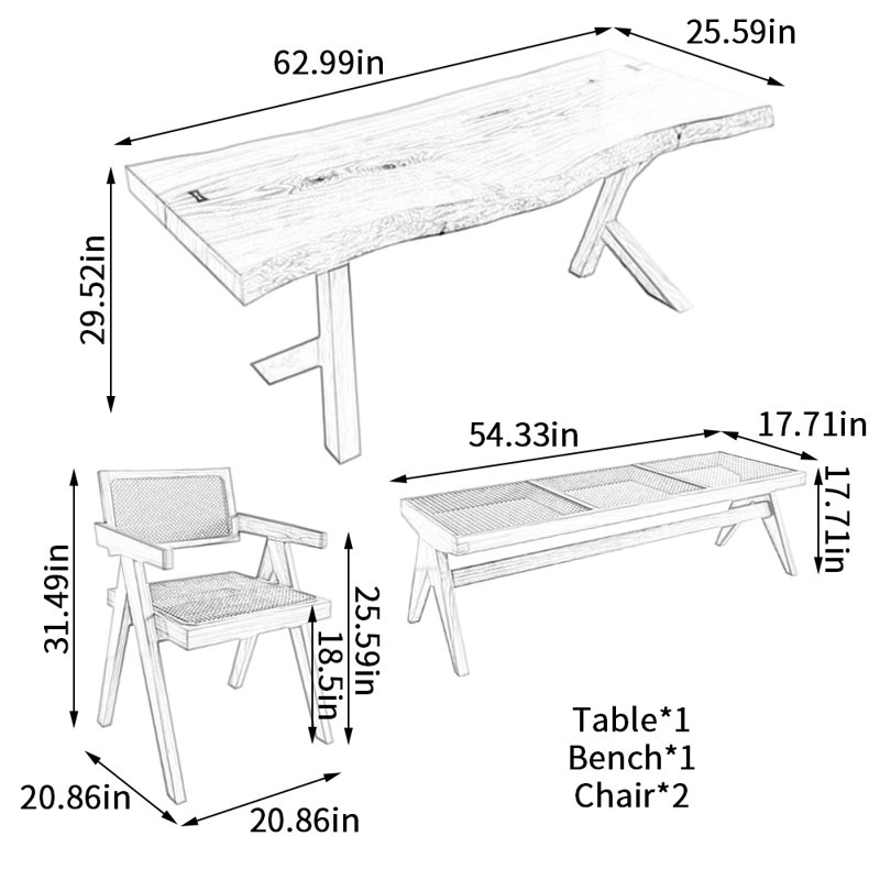 Table de salle à manger Natural Creative, H 29,52 po x L 62,99 po x l 25,59 po