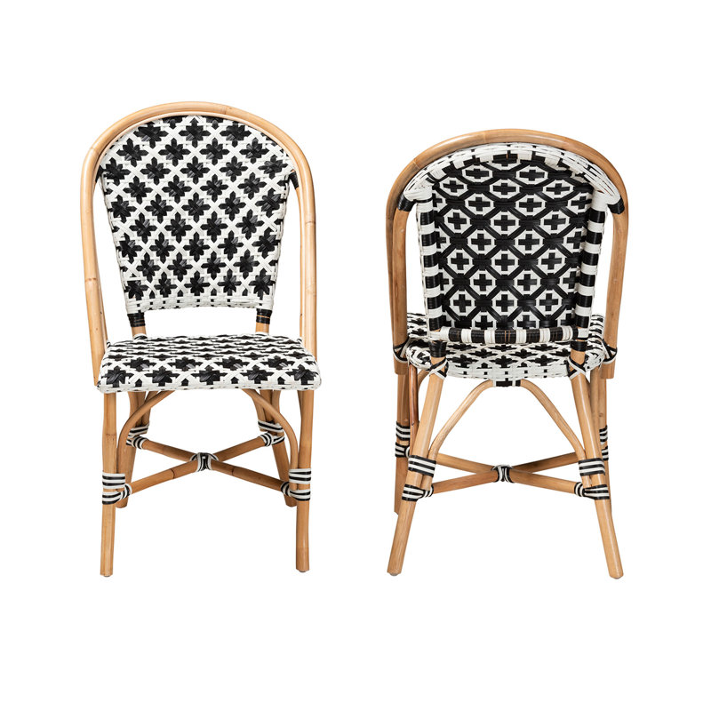 Chaise d'appoint en rotin noir / blanc / brun naturel Cezara