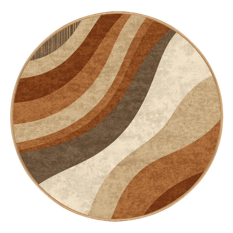Machine Washable Bemott Modern Rustic Wood & Shiplap Rug in Brown – LightBrown Binding, 3' Round