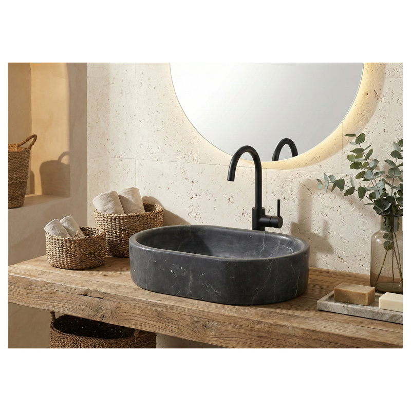 Lavabo vasque ovale de luxe en marbre naturel gris foncé pour salle de bain