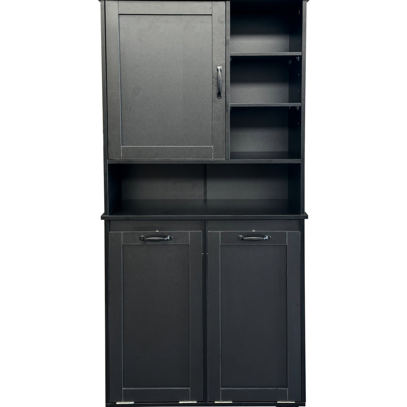 Armoire de buanderie, panier à linge inclinable, plusieurs rangements, style autoportant, étagère ouverte, panier à tablette réglable, tablettes, noir, 31,82 po de profondeur, 15,77 po de largeur, 61,4 po de hauteur, 106,03 lb