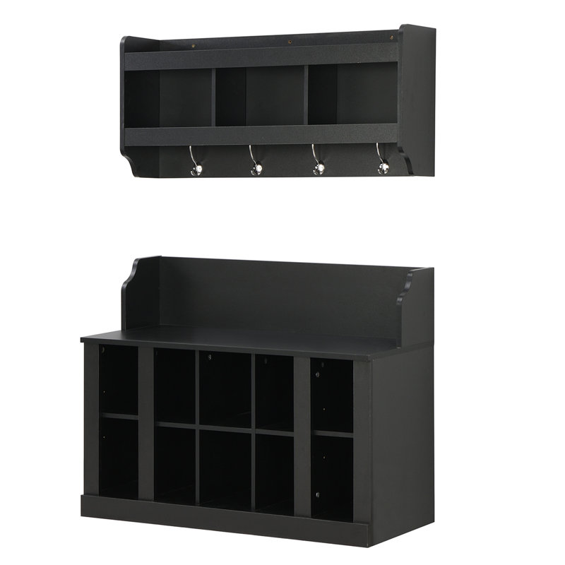 Mounah Hall Tree 35.4'' Wide with Bench and Shoe Storage, Black