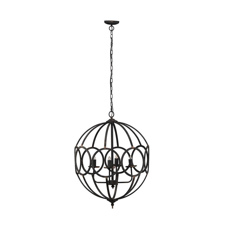 Lustre antique en fer noir antique à 4 lumières, plafonnier suspendu 22 pouces