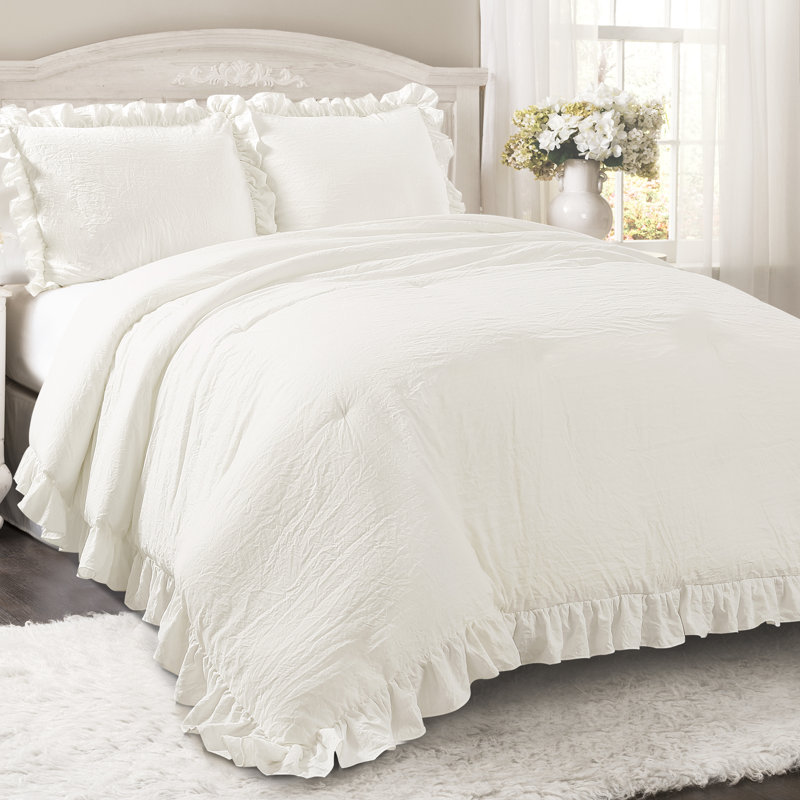 Reyna Microfiber 3 Piece Comforter Set, White, Twin XL Comforter + 1 Standard Sham