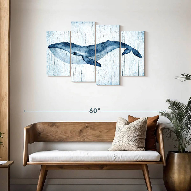 Wooden Blue Whale, 27" H x 43" W
