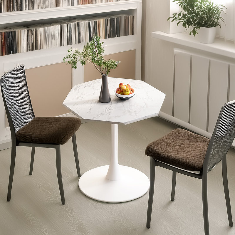 Table basse 31,50 "octogonale, base en métal, Plateau en marbre blanc / base blanche