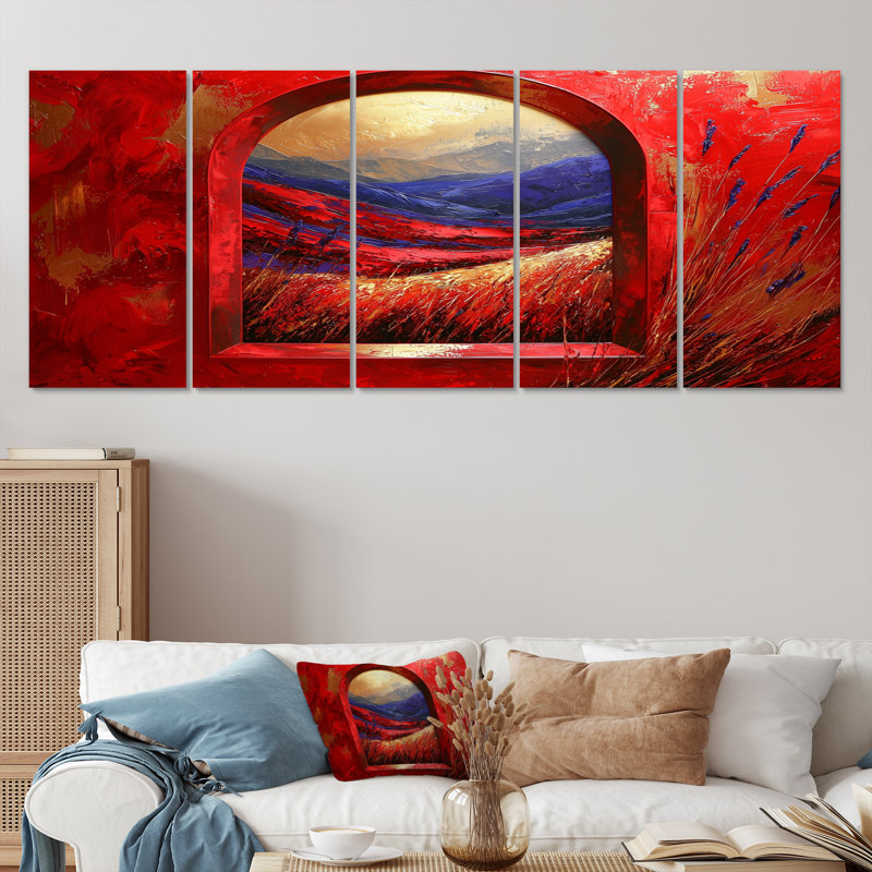 «Red Summer Meadow», ensemble d'art mural prairie, H 32 po x l 80 po