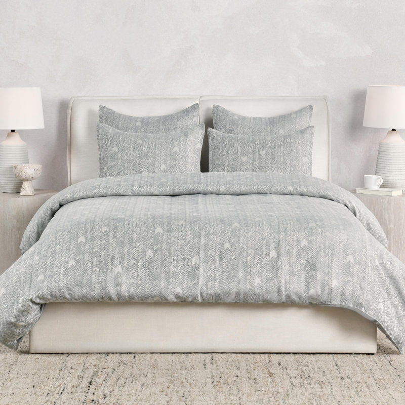 Lana 100% Cotton Embroidered Natural Queen Duvet By Classic Home, Queen Duvet Cover, Gray