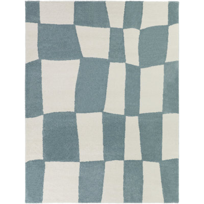 Enyo Light Blue Organic Checkered Area Rug