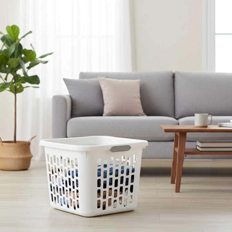 6-Pack Laundry Baskets, 1.5 Bushel Capacity, Plastic Material With Ventilation Holes + Large Handles For Easy Carrying And Storage, White, Square.