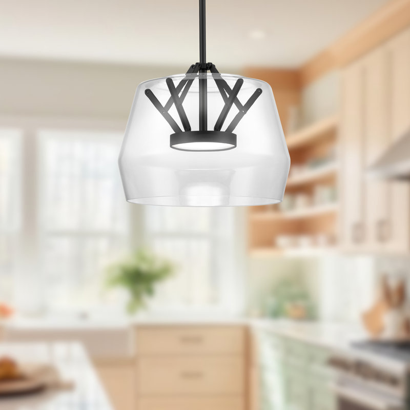 1 - Light LED Unique/Statement Pendant, Clear, 11.75" H x 17.75" W x 17.75" D, Black